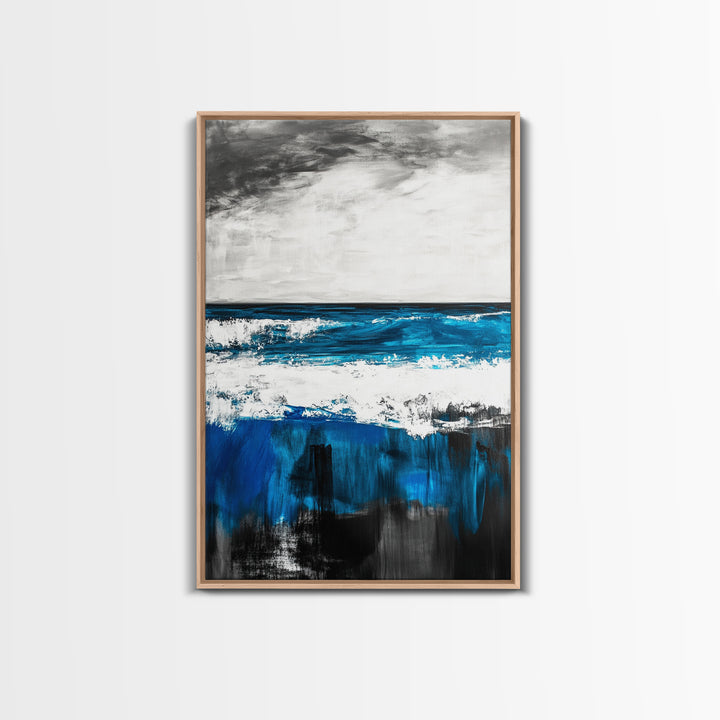 Blue Ocean, Coastal Landscape, Modern Art, Framed Canvas Print, Beach House Decor, Contemporary Seascape, Living Room Wall Art