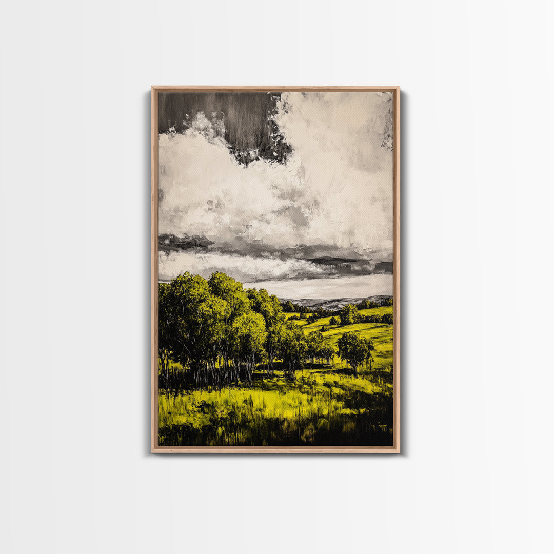 Rolling Hills, Countryside Scene, Golden Fields, Framed Canvas Print, Rustic Farmhouse Decor, Living Room Wall Art, Autumn