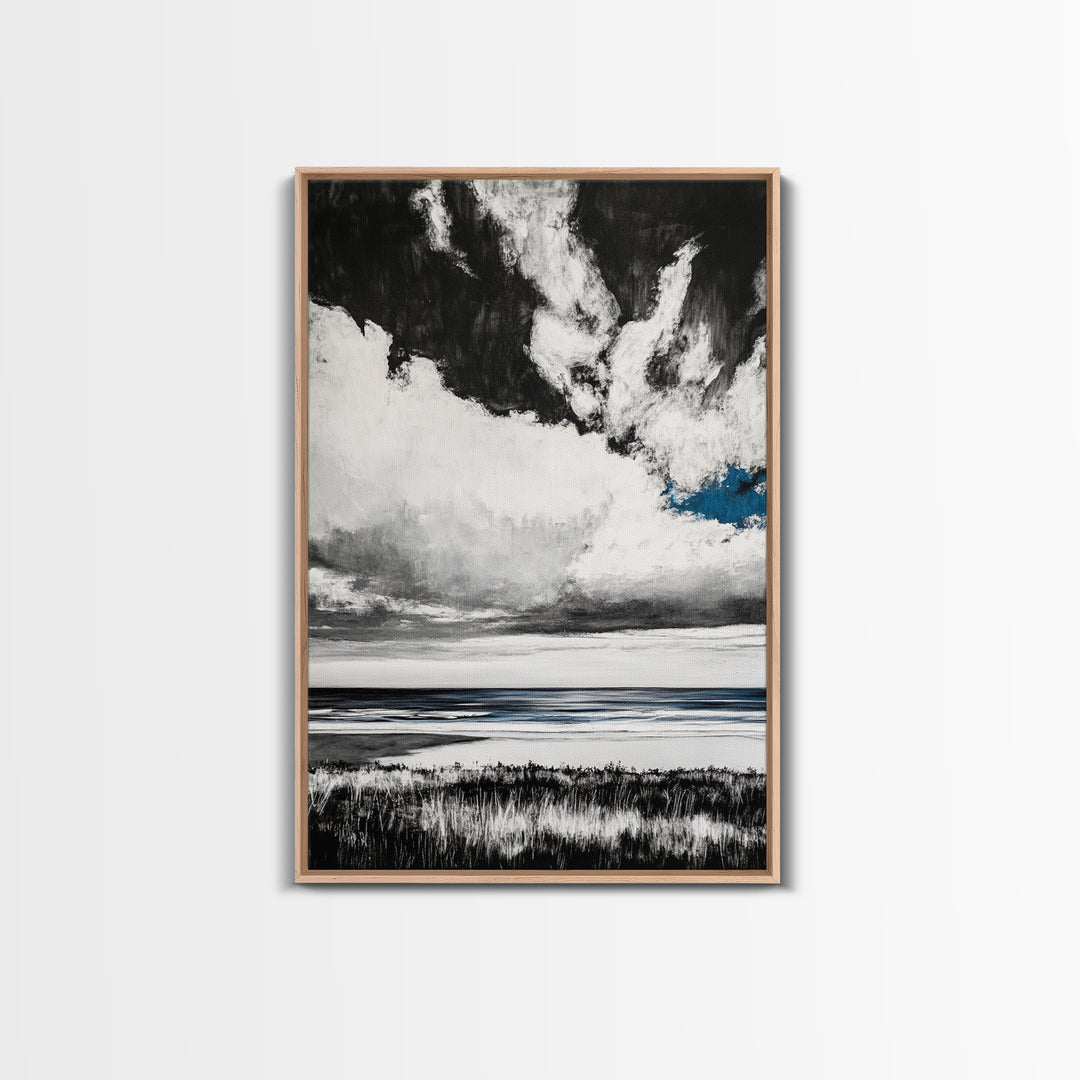 Ocean Serenity, Coastal Wall Art, Minimalist Seascape, Beach House Decor, Monochrome Landscape, Tranquil View, Canvas Print