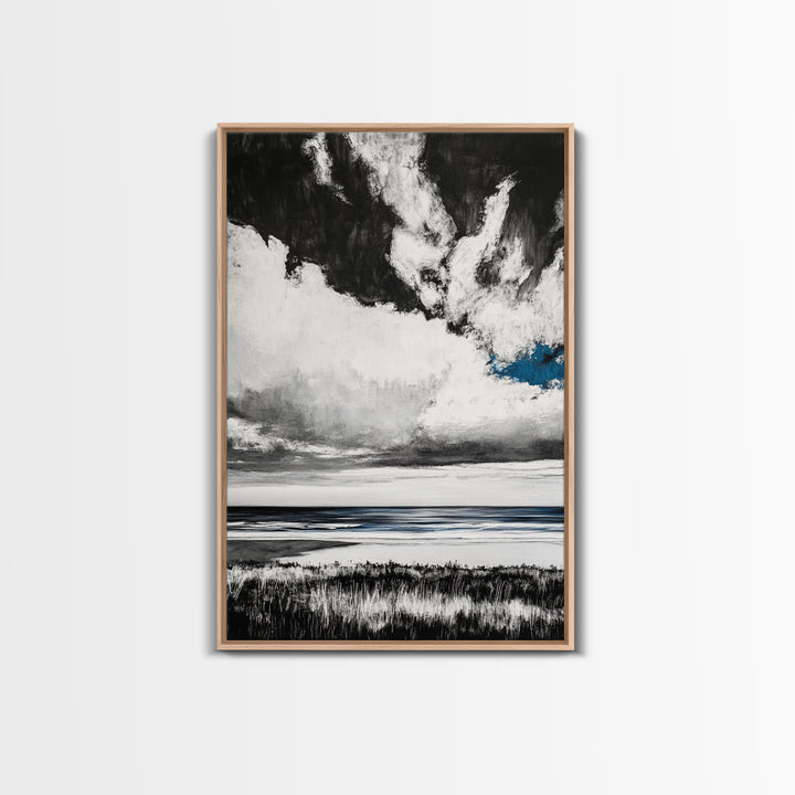 Ocean Serenity, Coastal Wall Art, Minimalist Seascape, Beach House Decor, Monochrome Landscape, Tranquil View, Canvas Print