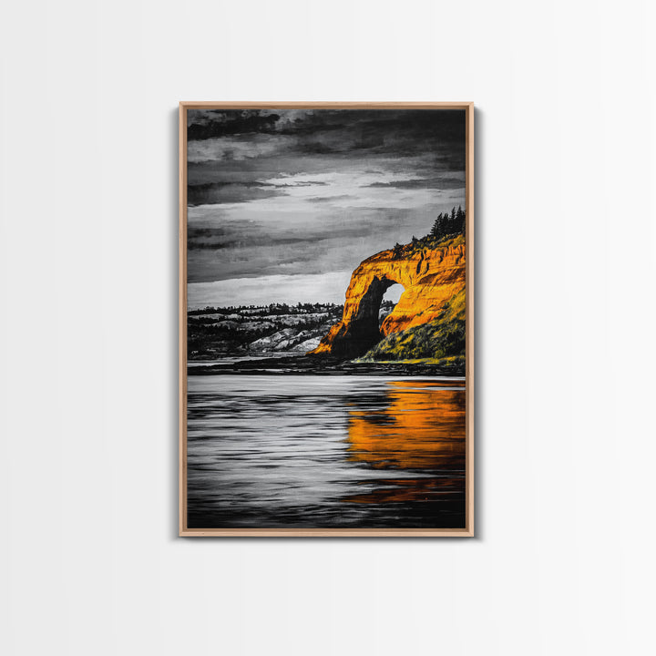 Coastal Arch, Ocean Canvas Print, Seascape Wall Art, Nautical Home Decor, Living Room Artwork, Black and White Landscape