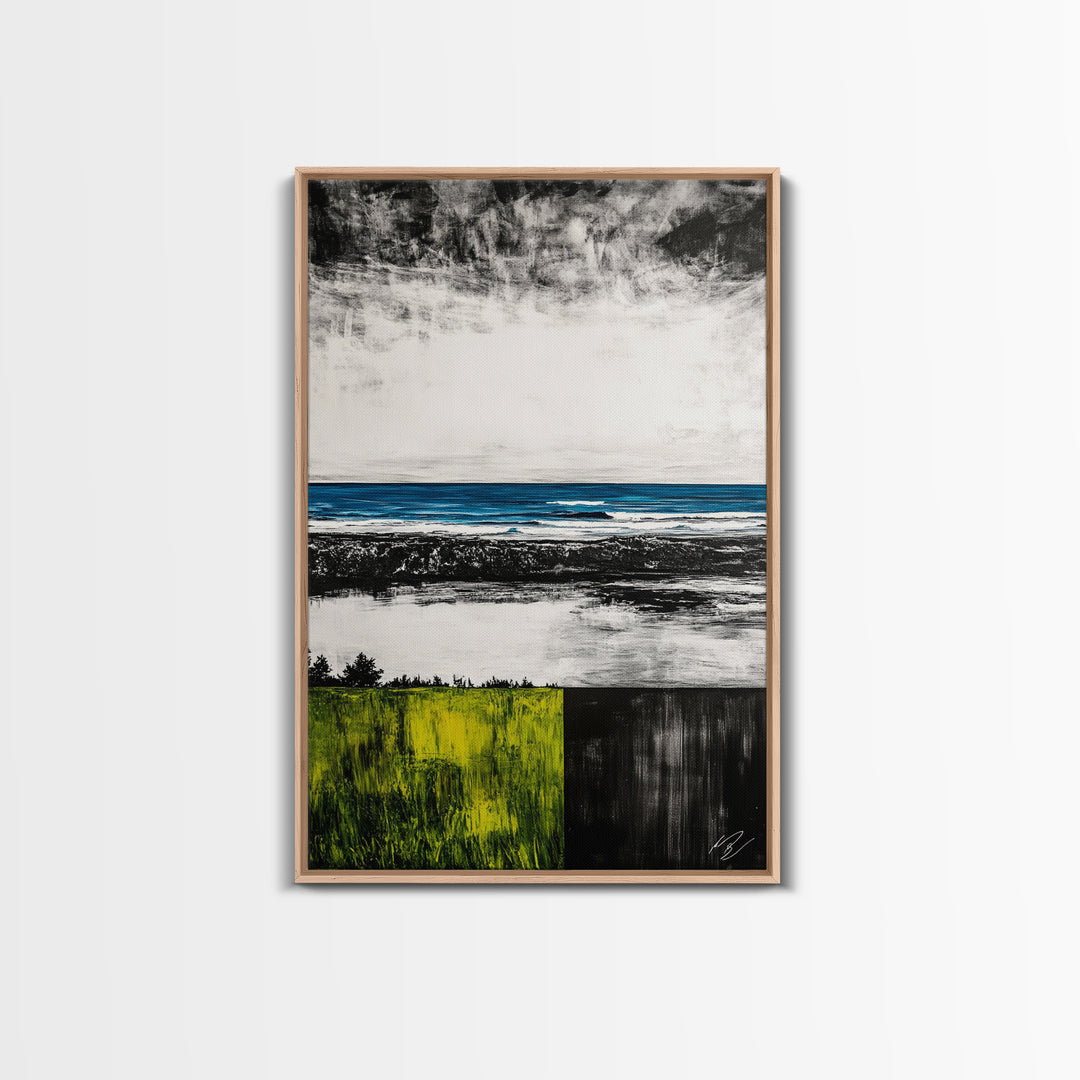 Ocean Horizon, Modern Seascape, Coastal Wall Art, Blue Waters, Black and White Art, Framed Canvas Print, Living Room Decor, Minimalist Art