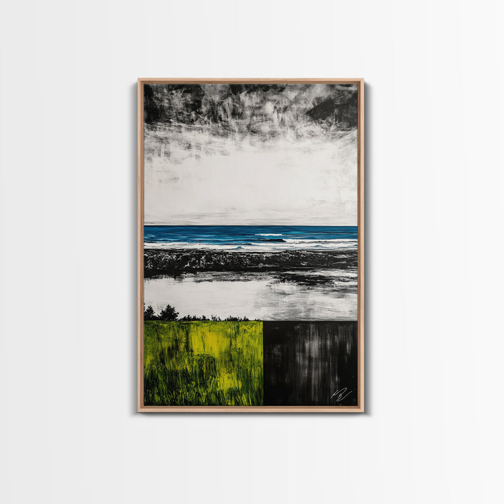 Ocean Horizon, Modern Seascape, Coastal Wall Art, Blue Waters, Black and White Art, Framed Canvas Print, Living Room Decor, Minimalist Art