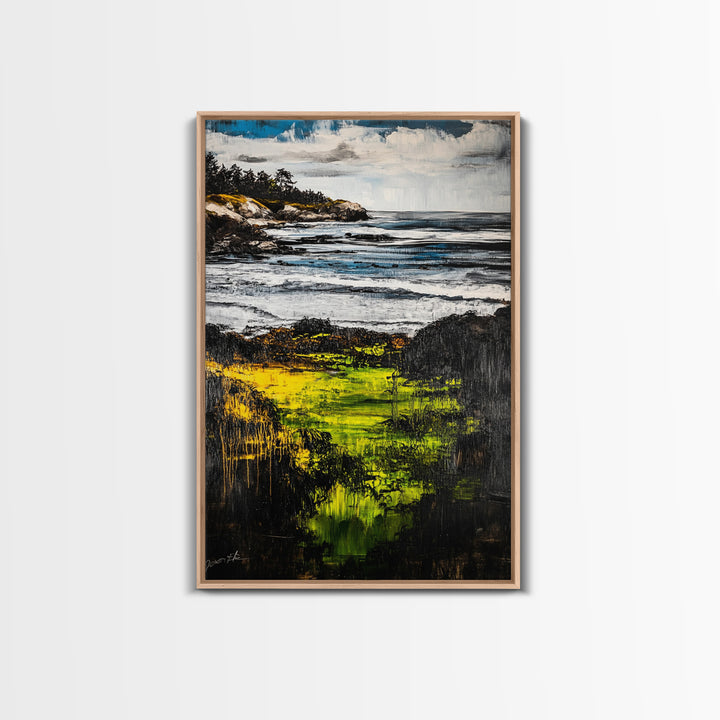 Coastal Serenity, Ocean Landscape Painting, Vibrant Nature Art, Beach House Decor, Framed Canvas Print, Modern Farmhouse or Bedroom Wall Art