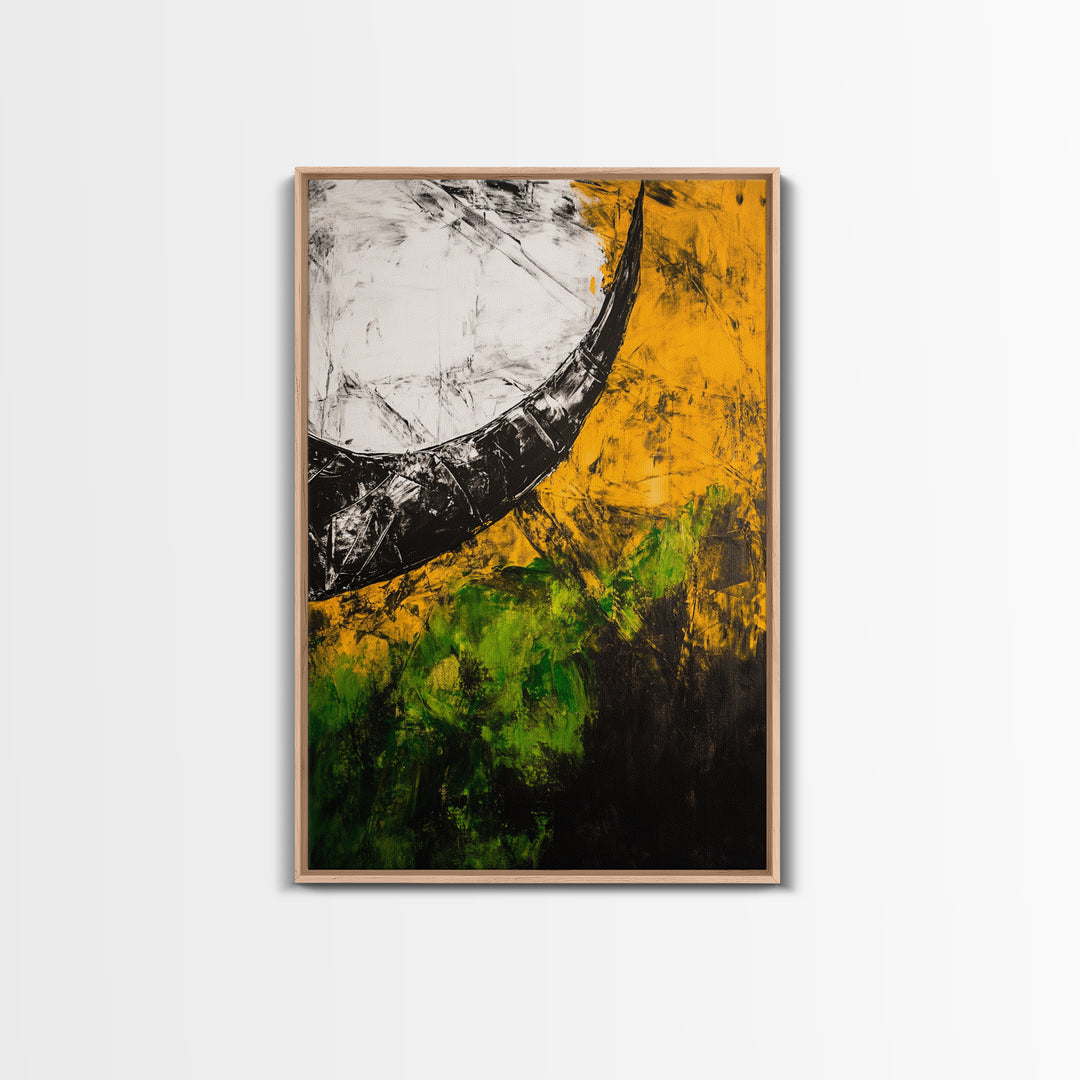 Abstract Horn, Black and Yellow Modern Painting, Bold Expressionist Art, Framed Canvas Print, Contemporary Office or Loft Wall Decor