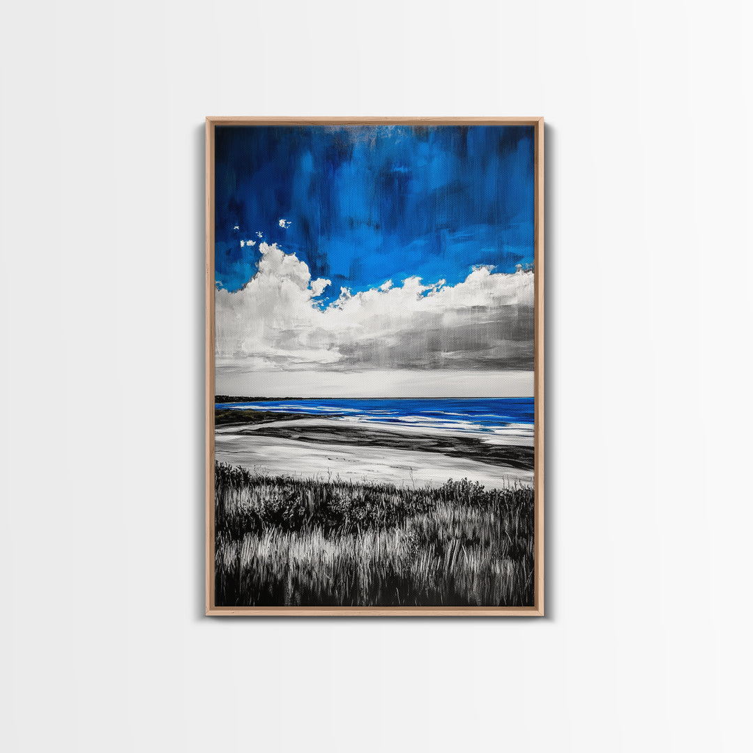 Blue Ocean, Coastal Wall Art, Beach House Decor, Minimalist Landscape, Nautical Aesthetic, Living Room Canvas Print, Ocean Lover Gift