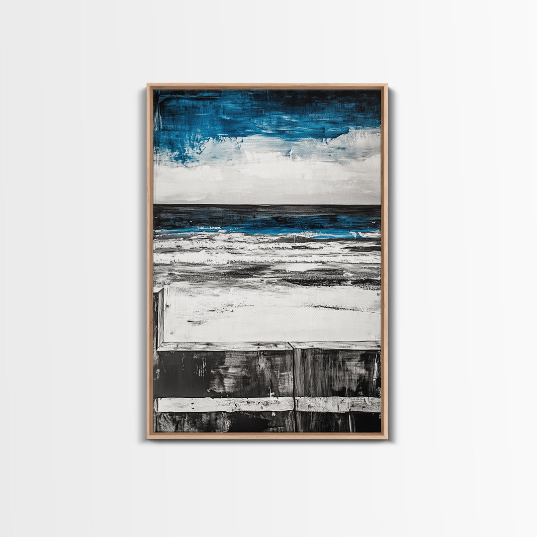 Ocean Horizon, Moody Sky Seascape, Coastal Art Print, Black and White Beach Decor, Modern Home Wall Art, Relaxing Framed Canvas Print