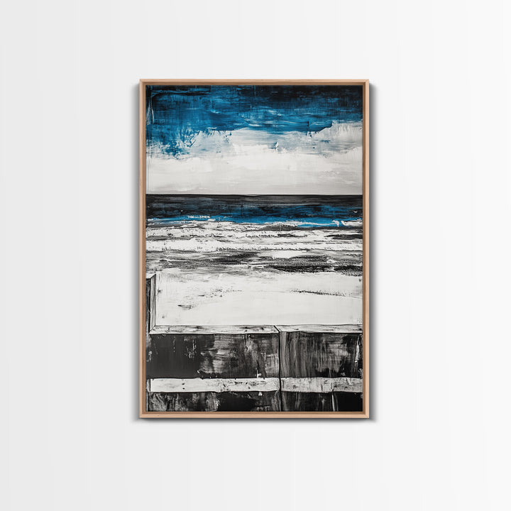 Ocean Horizon, Moody Sky Seascape, Coastal Art Print, Black and White Beach Decor, Modern Home Wall Art, Relaxing Framed Canvas Print