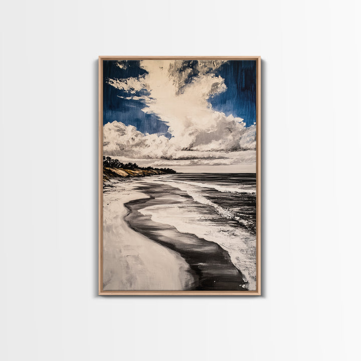 Rolling Waves, Serene Beach Wall Art, Coastal Home Decor, Nautical Aesthetic, Peaceful Ocean Print, Framed Canvas Print, Modern Seascape