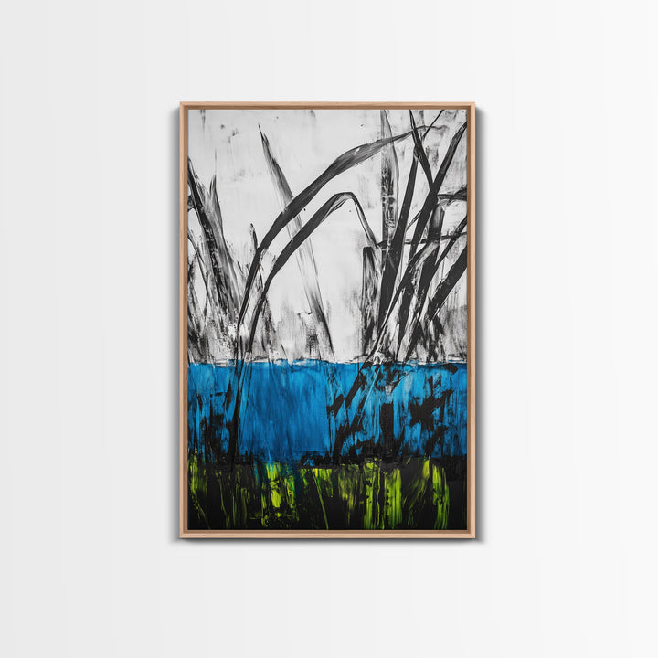 Abstract Grass, Blue and Green Art, Nature Inspired Wall Art, Minimalist Decor, Textured Canvas Print, Living Room Wall Art