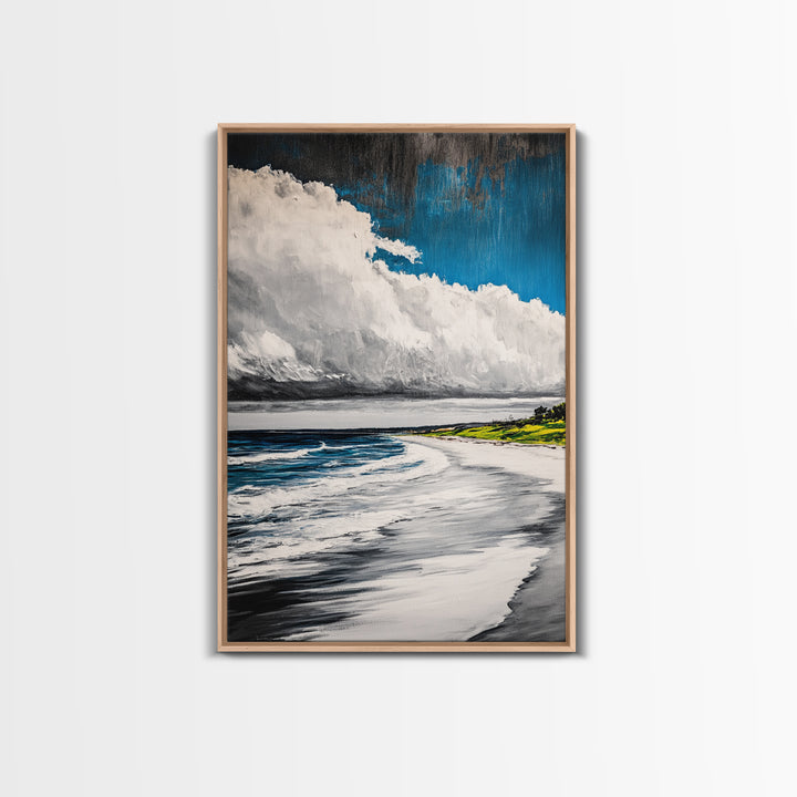 Beach Serenity, Coastal, Ocean Waves, Nature Art, Framed Canvas Print, Living Room Wall Art, Beach House Decor, Minimalist Landscape