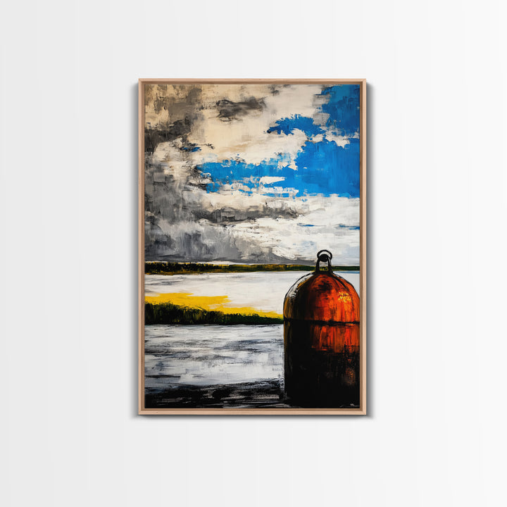Nautical Buoy Art, Coastal Wall Print, Maritime Home Decor, Rustic Beach House Art, Ocean Themed Artwork, Living Room Framed Canvas Print
