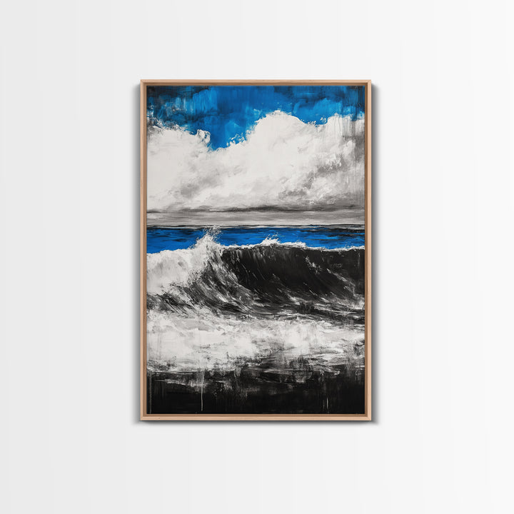 Ocean Wave Painting, Blue Seascape, Modern Coastal Art, Surfing Gift, Large Canvas Print, Beach House Decor, Living Room Wall Art