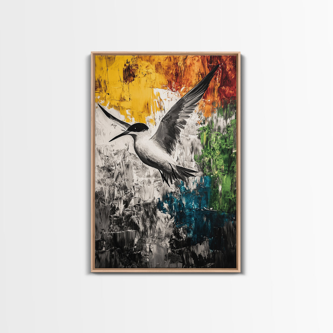 Abstract Bird, Colorful Nature Art, Modern Wildlife Painting, Coastal Framed Canvas Print, Boho Wall Art, Nature Lover Gift, Bedroom Decor