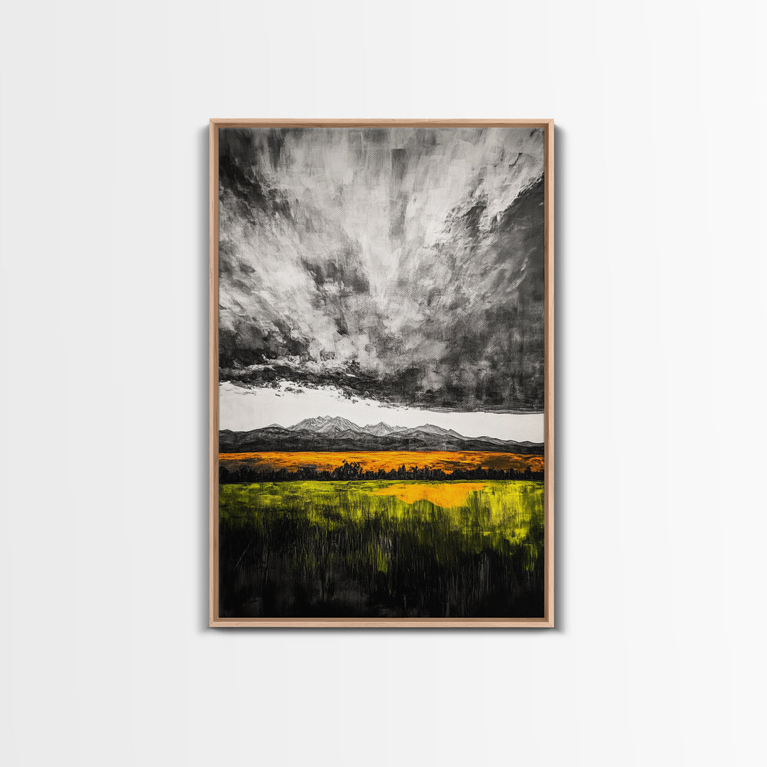 Dramatic Sky, Mountain Landscape, Autumn Wall Art, Golden Field Canvas Print, Rustic Home Decor, Modern Farmhouse Art, Large Wall Art