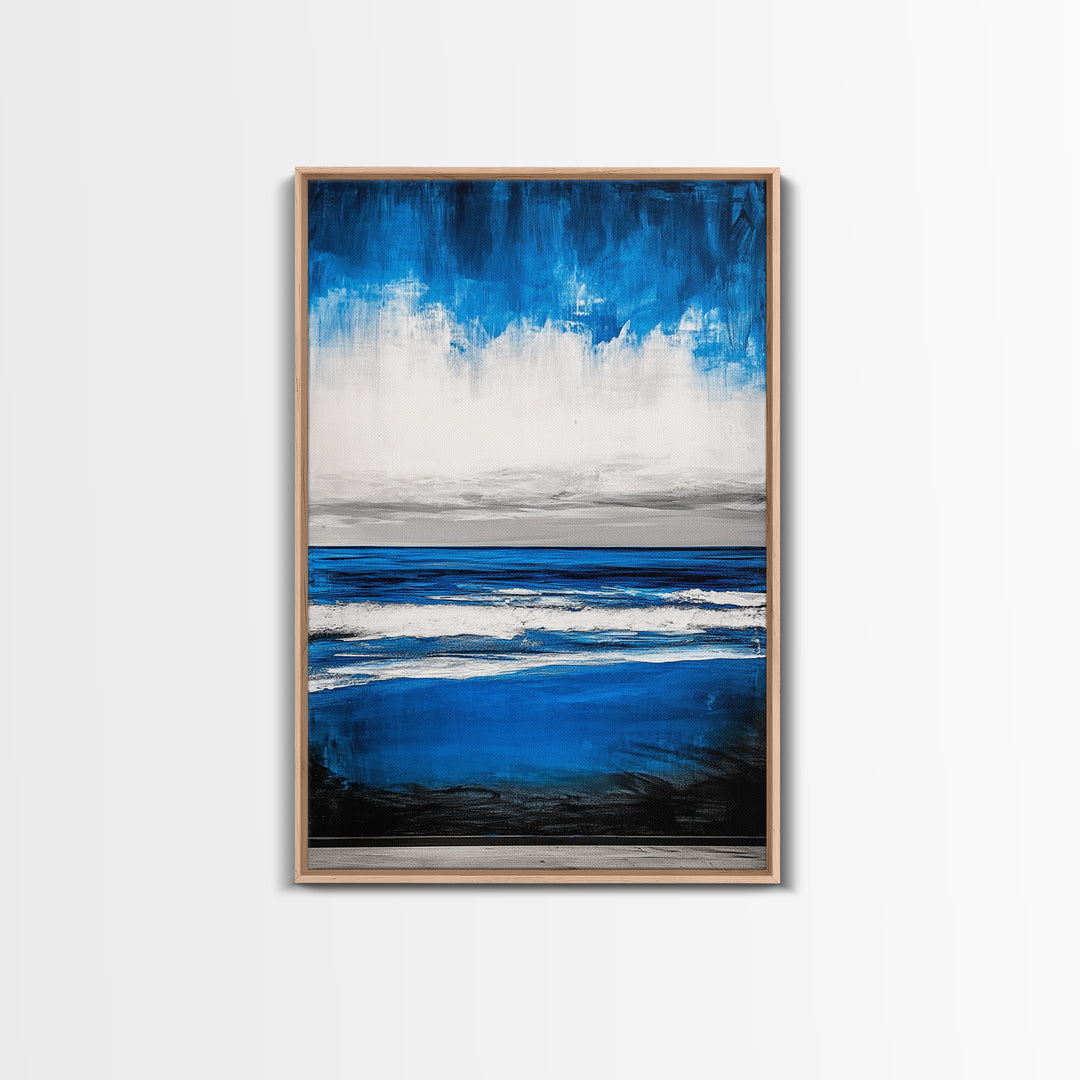 Abstract Seascape, Blue Horizon Art, Minimalist Ocean Painting, Coastal Living Room Decor, Large Framed Canvas Print, Modern Wall Art
