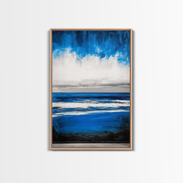 Abstract Seascape, Blue Horizon Art, Minimalist Ocean Painting, Coastal Living Room Decor, Large Framed Canvas Print, Modern Wall Art