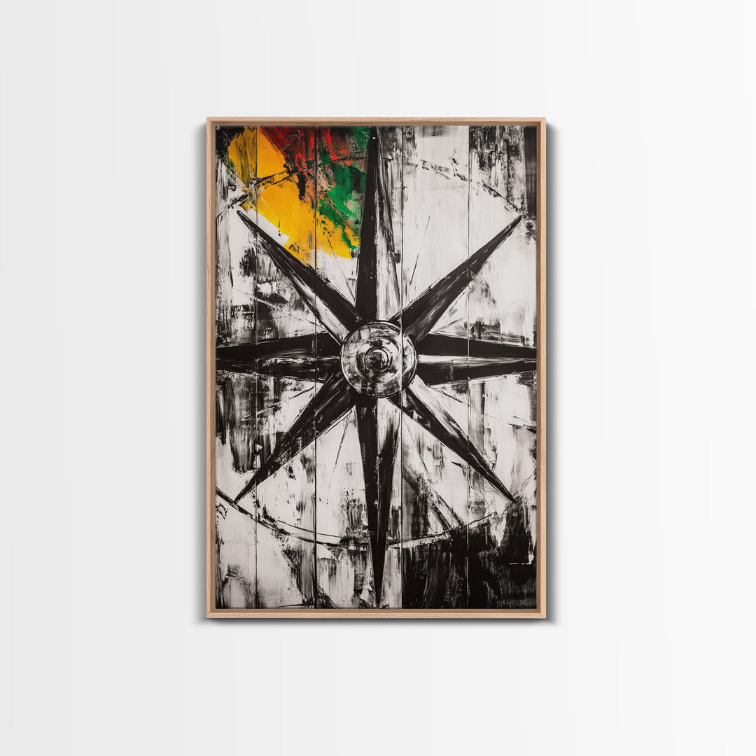 Compass Rose, Nautical Symbol, Abstract Design, Canvas Print, Black and White Art, Coastal Wall Decor, Modern Minimalist Artwork