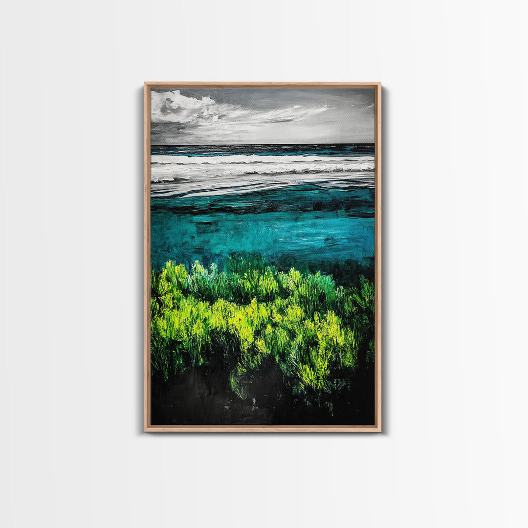 Ocean Landscape Art, Coastal Wall Print, Beach House Decor, Nature Inspired Art, Living Room Art, Minimalist Seascape, Framed Canvas Print