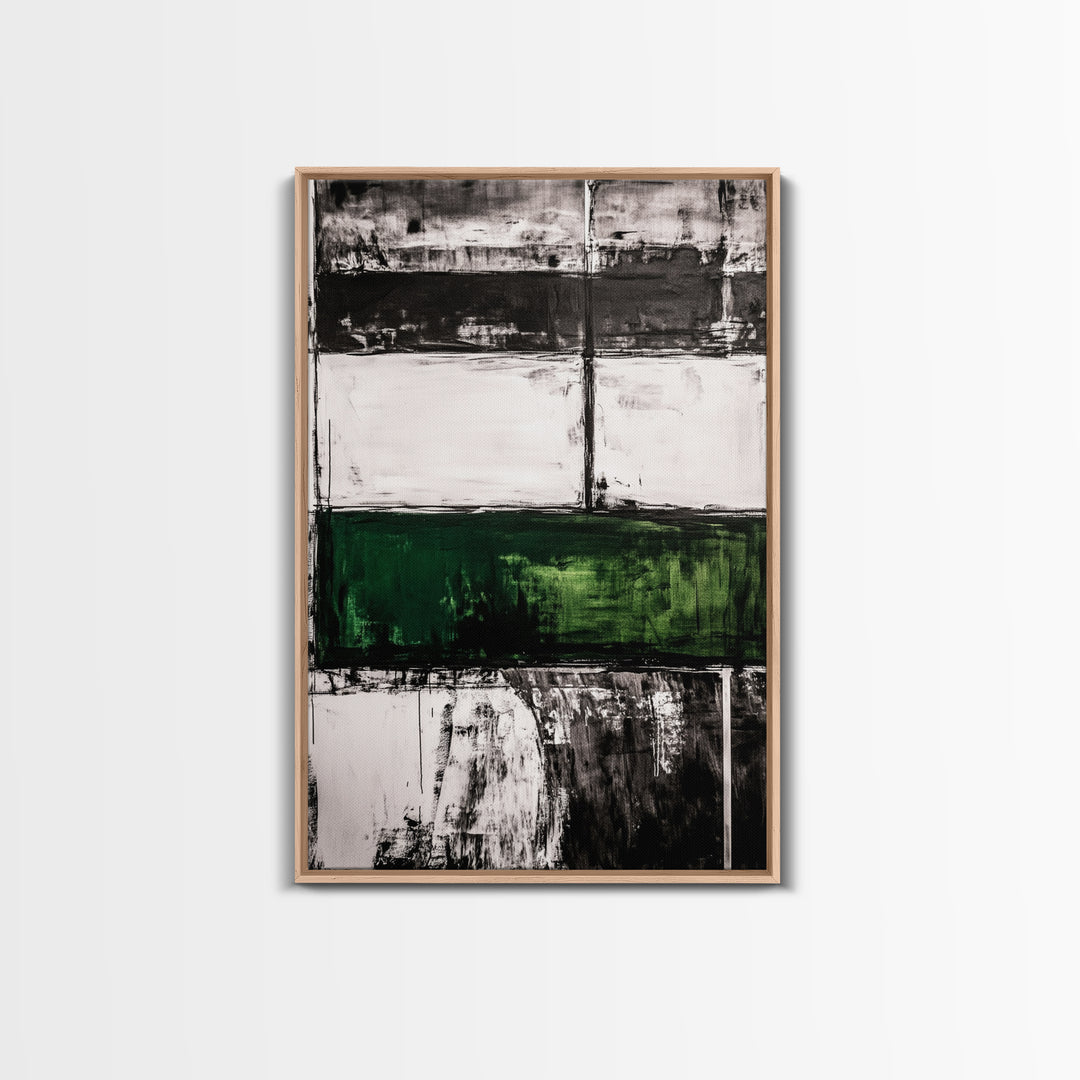 Abstract Art, Black White Green, Modern Wall Decor, Industrial Office Art, Geometric Painting, Contemporary Home Decor, Framed Canvas Print