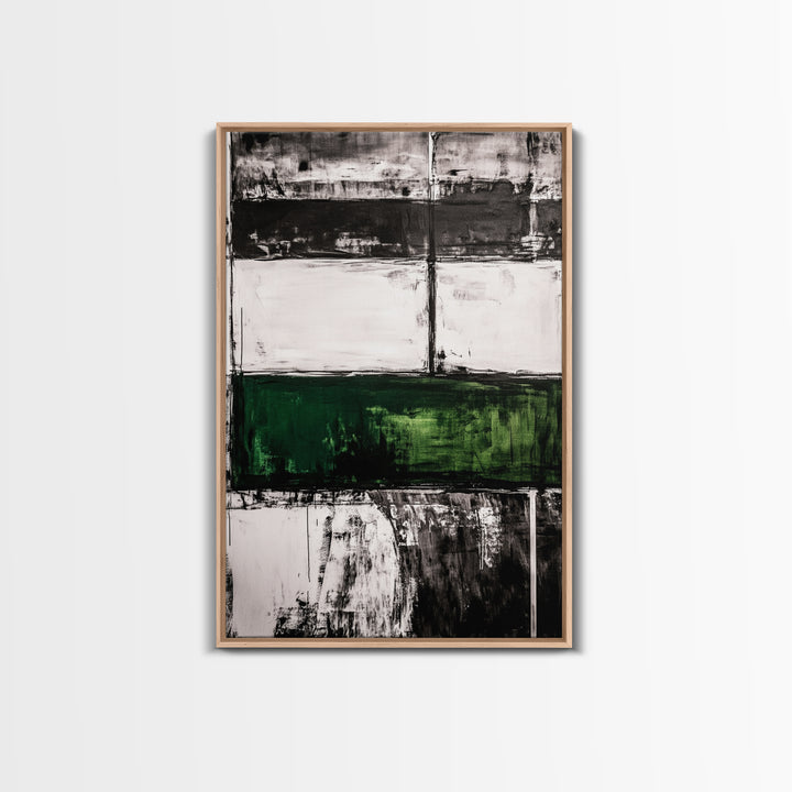 Abstract Art, Black White Green, Modern Wall Decor, Industrial Office Art, Geometric Painting, Contemporary Home Decor, Framed Canvas Print