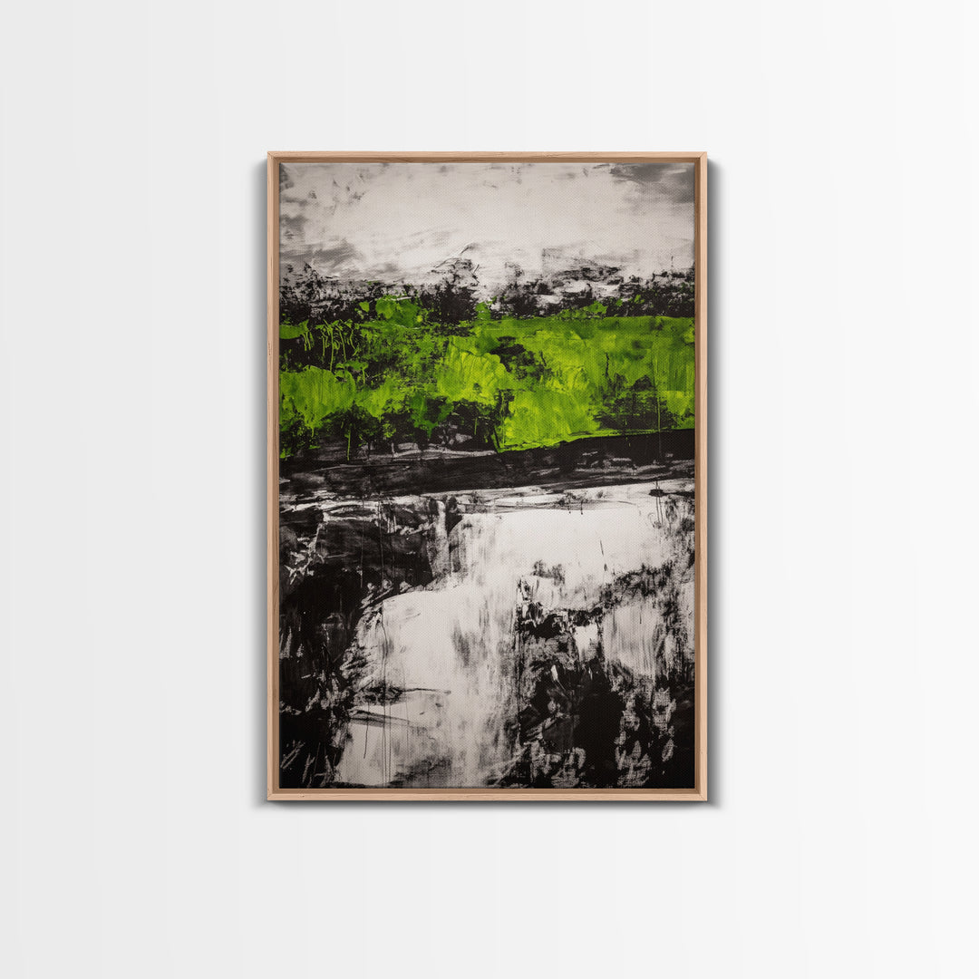 Abstract Art, Green and Black Print, Bold Nature Inspired Decor, Contemporary Wall Art, Modern Home Aesthetic, Framed Canvas Print