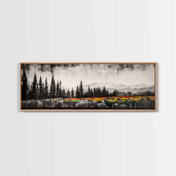 Mountain Landscape, Black and White Wall Art, Modern Nature Print, Rustic Living Room Decor, Autumn Canvas Print, Large Wall Art