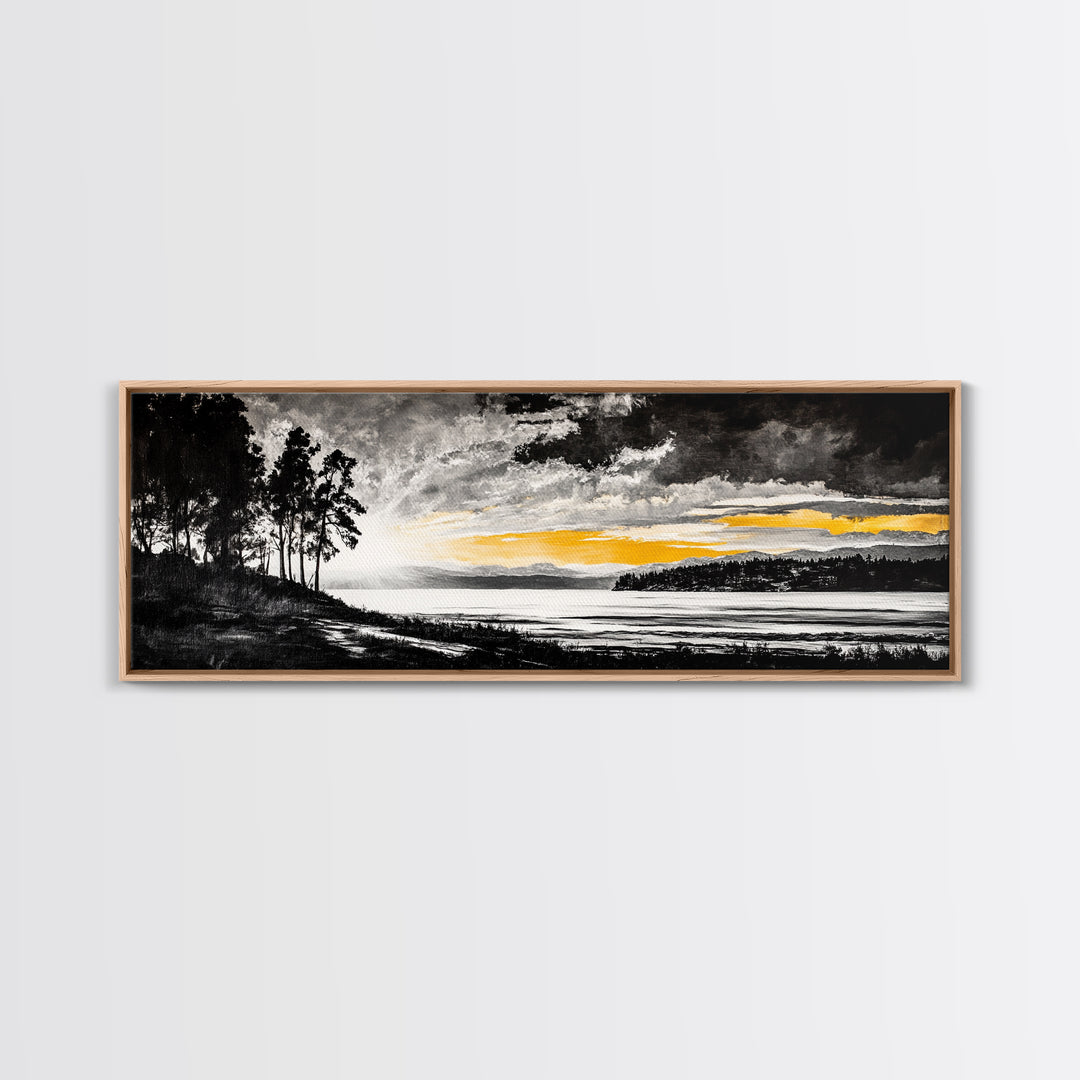 Sunset Landscape Art, Moody Sky Print, Nature Wall Decor, Mountain View Artwork, Rustic Home Decor, Warm Tones, Canvas Print