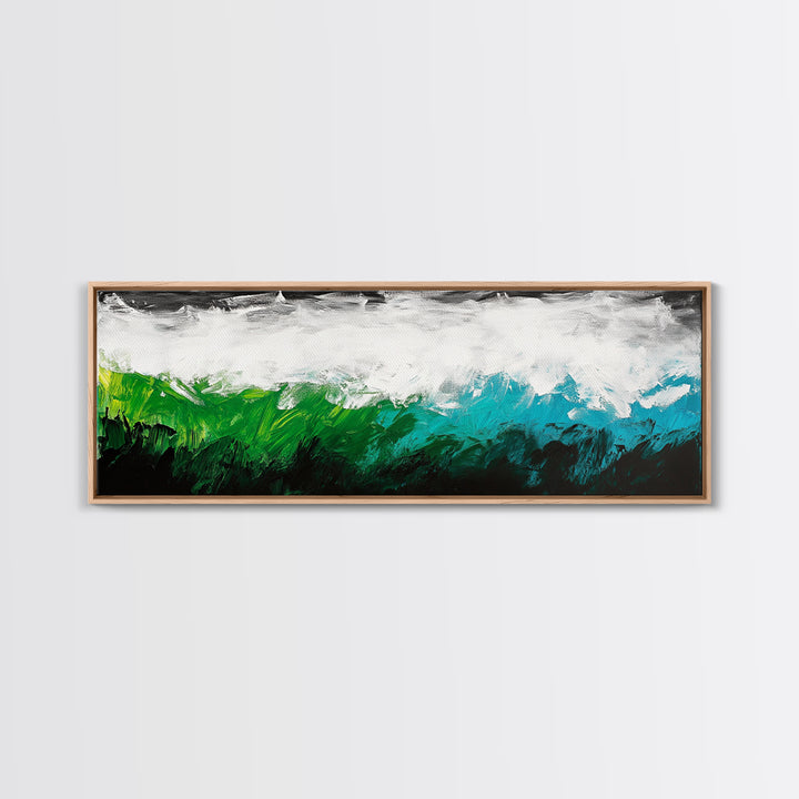 Abstract Seascape, Textured Wave, Coastal Artwork, Modern Ocean Print, Minimalist Blue Green Decor, Framed Canvas Print, Gift Idea