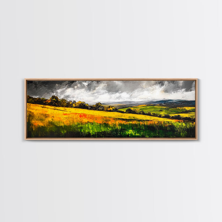 Rolling Hills, Golden Fields, Nature Landscape Art, Framed Canvas Print, Rustic Home Decor, Modern Farmhouse Wall Art, Large Artwork