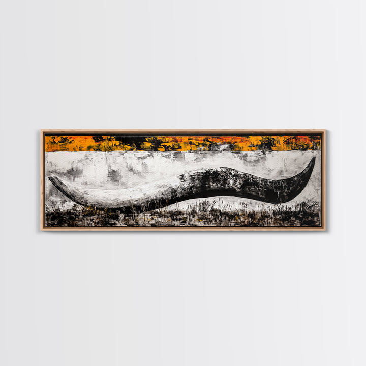 Abstract Horn, Western Wall Art, Longhorn Painting, Framed Canvas Print, Modern Farmhouse, Rustic Decor, Cowboy Wall Art, Black and White