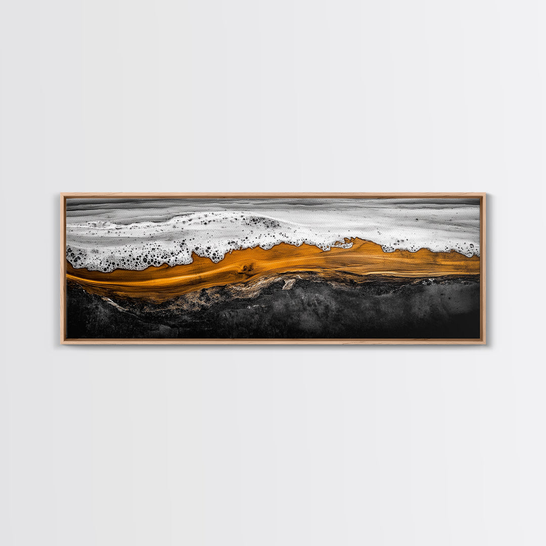 Ocean Wave, Coastal Abstract, Black and Gold Art, Framed Canvas Print, Beach House Decor, Modern Wall Art, Surf Art, Nautical Decor