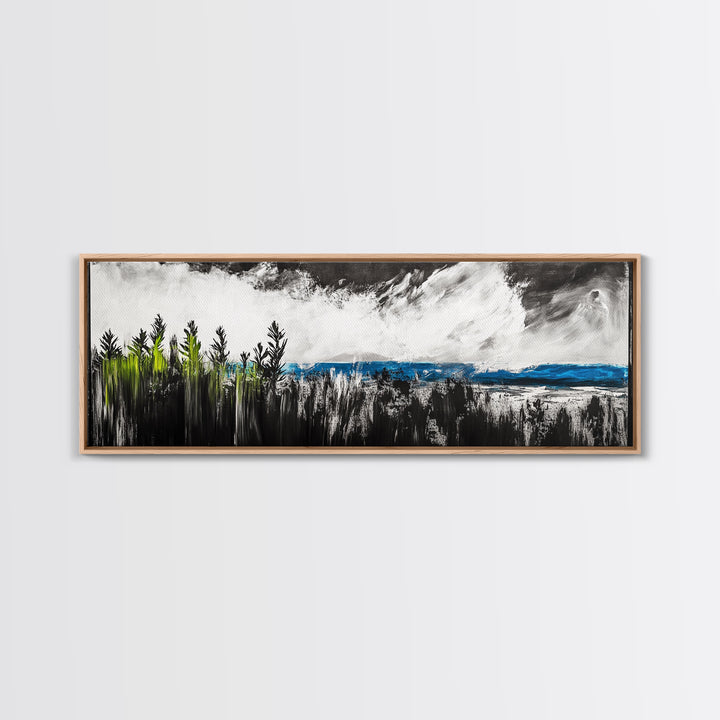 Dark Seascape, Moody Ocean, Coastal Wall Art, Framed Canvas Print, Nautical Decor, Modern Black and White, Ocean Horizon, Stormy Sky