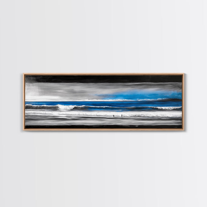 Ocean Horizon, Blue Waves, Coastal Landscape, Framed Canvas Print, Minimalist Seascape, Nautical Wall Art, Living Room Artwork
