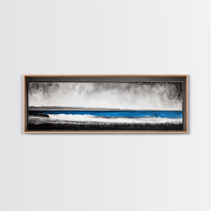 Coastal Serenity, Ocean Waves, Minimalist Decor, Framed Canvas Print, Modern Beach Wall Art, Living Room Artwork, Blue Seascape