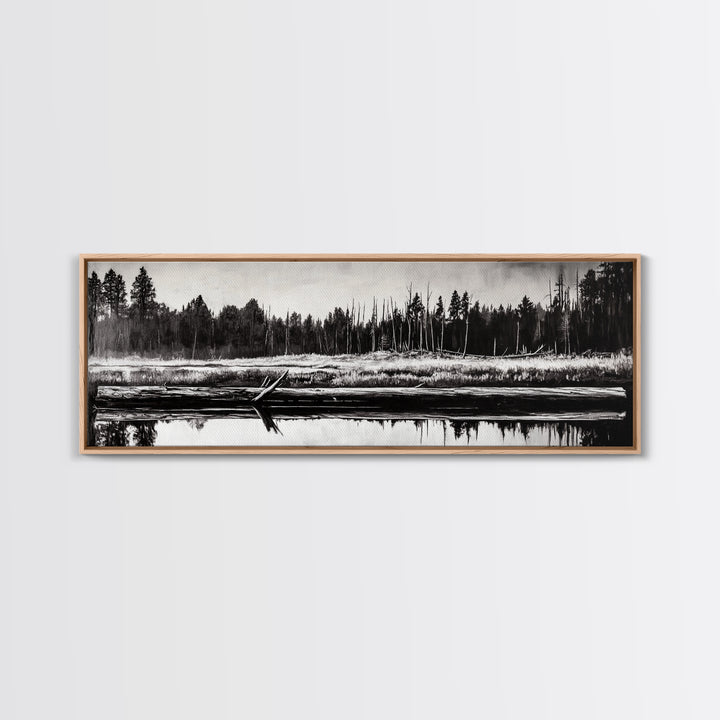 Monochrome Forest, Black and White, Nature Wall Art, Minimalist Landscape, Serene Art, Woodland Scene, Framed Canvas Print, Bedroom Wall Art