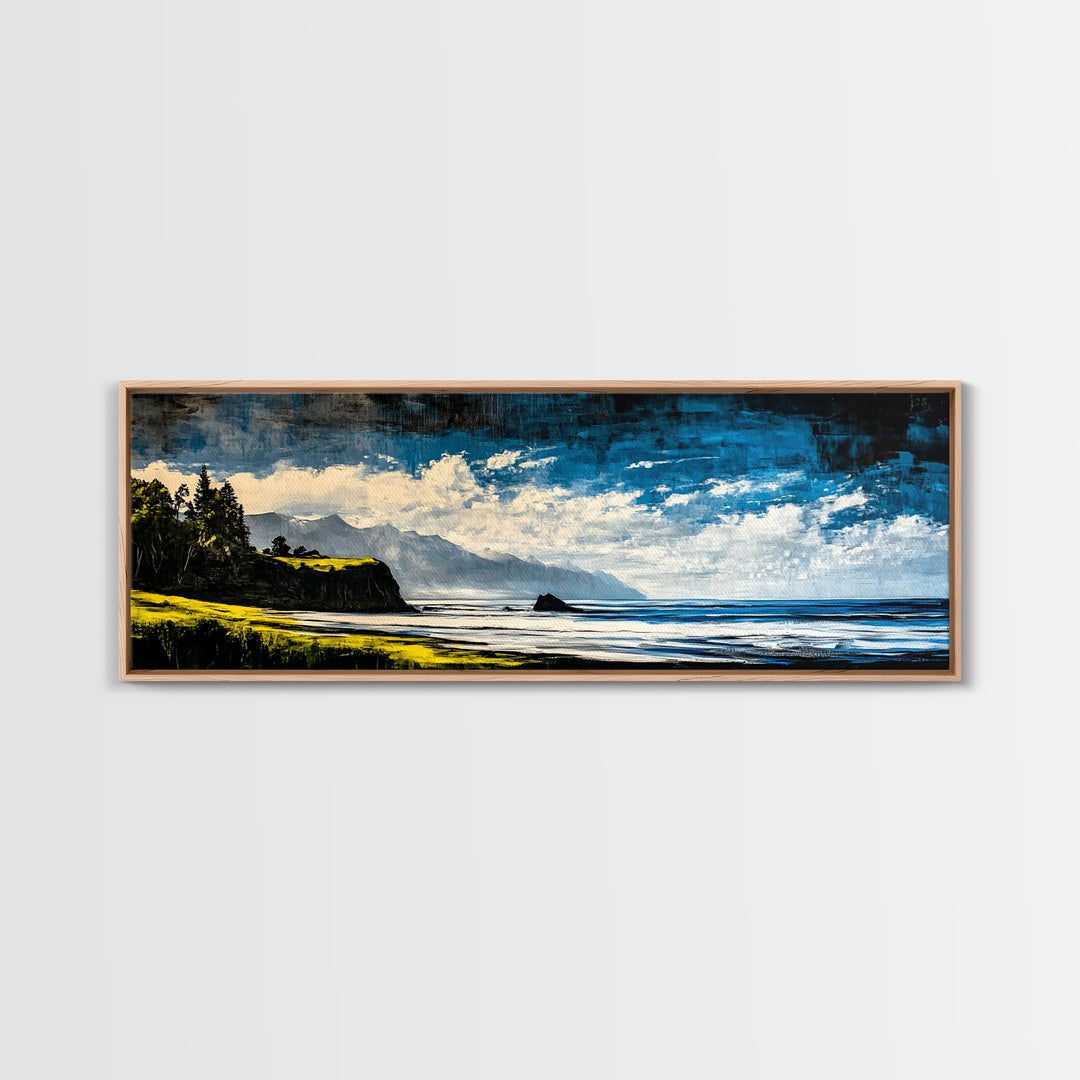 Coastal Cliff Painting, Blue Ocean Wall Art, Scenic Seaside Landscape, Nature Decor, Relaxing Beach Artwork, Bedroom Wall Art, Canvas Print