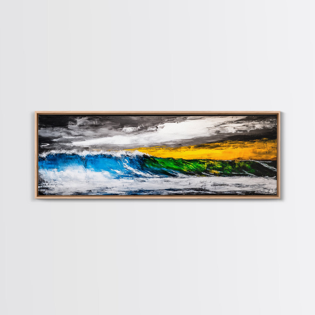 Blue, Green, Wave, Framed Canvas Print, Ocean Wall Art, Surfer Gift, Coastal Living Decor, Modern Abstract Seascape, Minimalist Art Piece