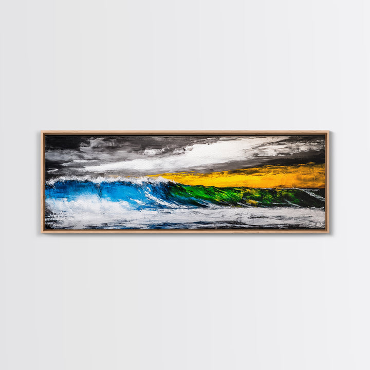 Blue, Green, Wave, Framed Canvas Print, Ocean Wall Art, Surfer Gift, Coastal Living Decor, Modern Abstract Seascape, Minimalist Art Piece