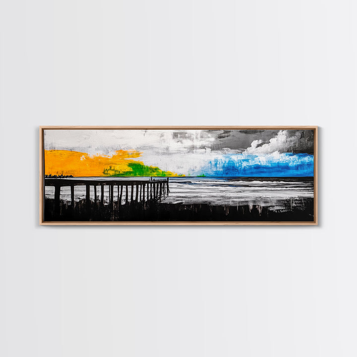 Pier, Beach, Ocean, Canvas Print, Black and White Coastal Art, Minimalist Wall Decor, Modern Seascape, Surf Inspired Painting, Nautical Theme