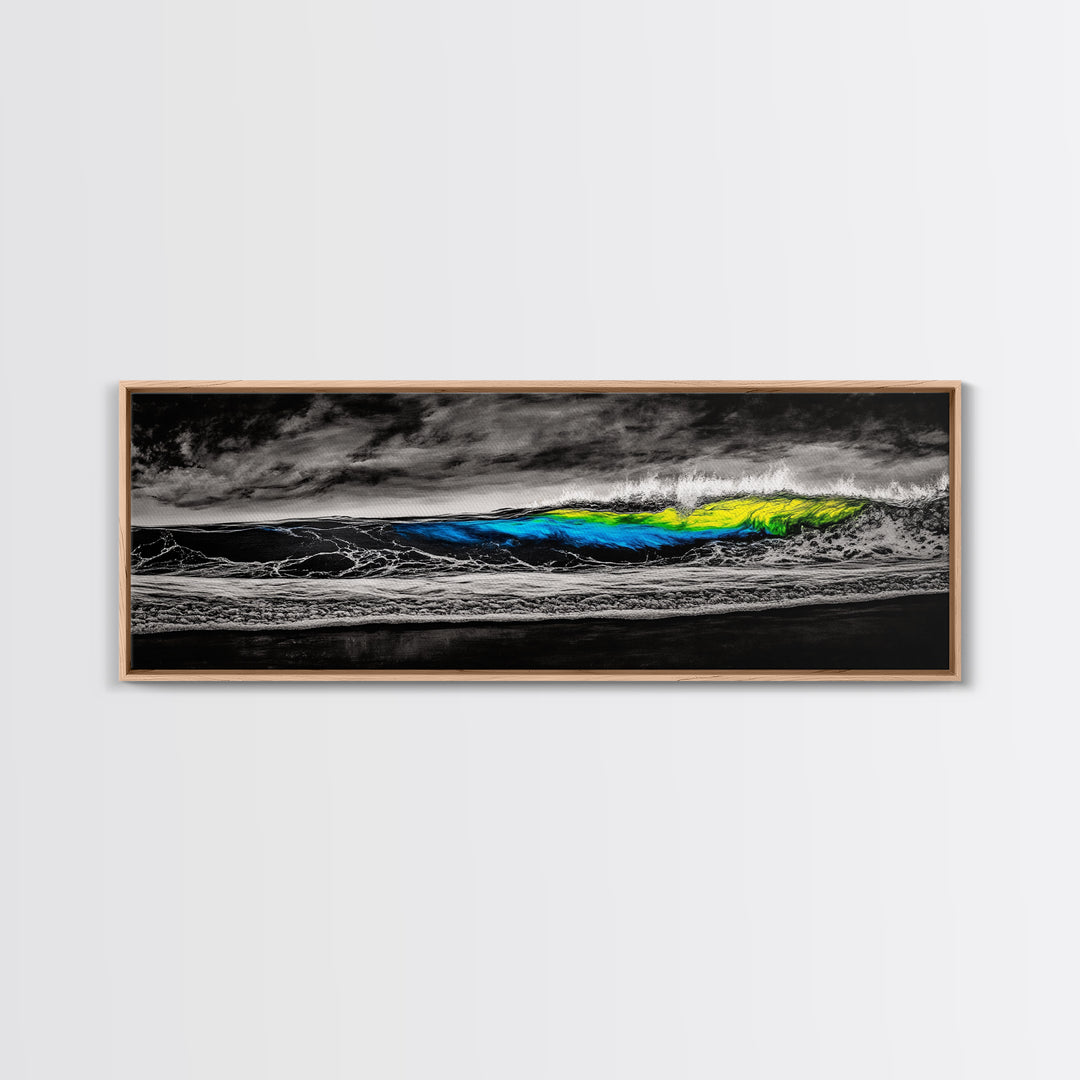 Black, White, Wave, Framed Canvas Print, Surf Wall Art, High Contrast Ocean Scene, Modern Coastal Decor, Contemporary Wave Painting, Monochrome