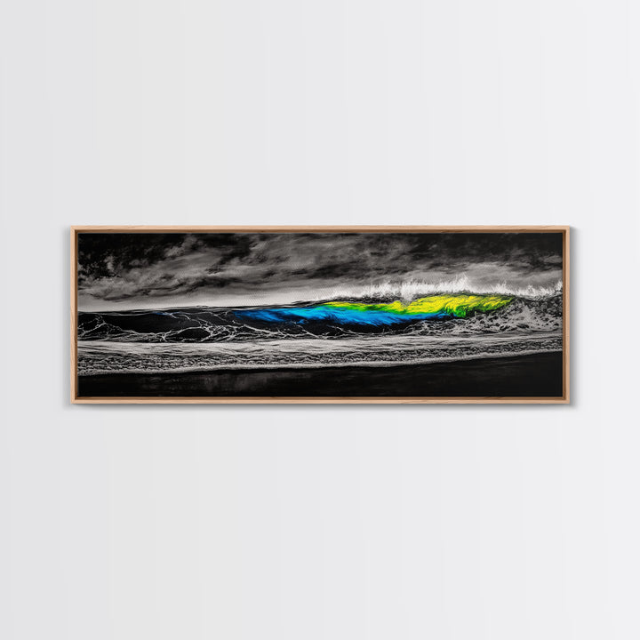 Black, White, Wave, Framed Canvas Print, Surf Wall Art, High Contrast Ocean Scene, Modern Coastal Decor, Contemporary Wave Painting, Monochrome