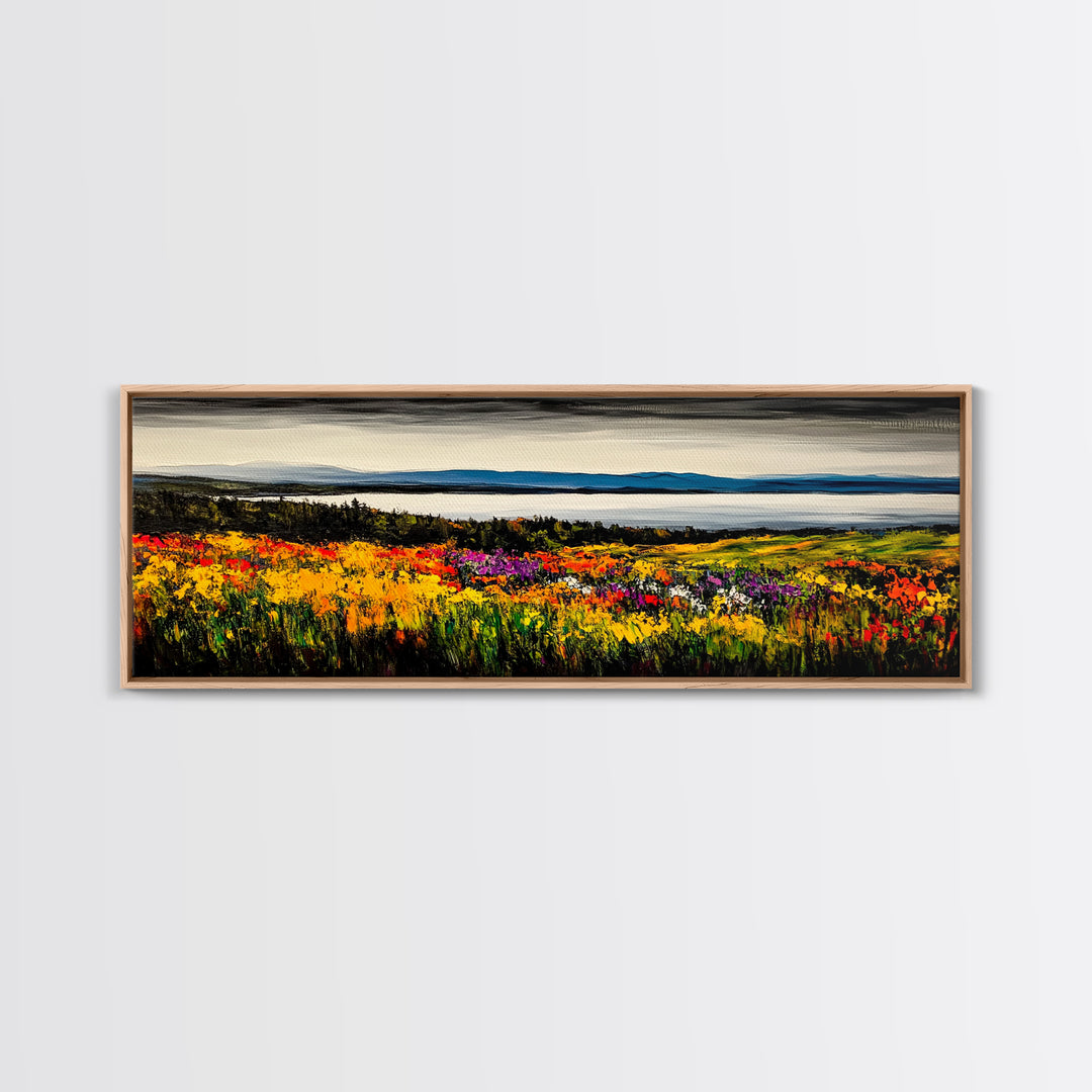 Mountain Meadow, Vibrant Landscape Art, Nature Painting, Framed Canvas Print, Fall Wall Art, Cabin Decor, Rustic Art