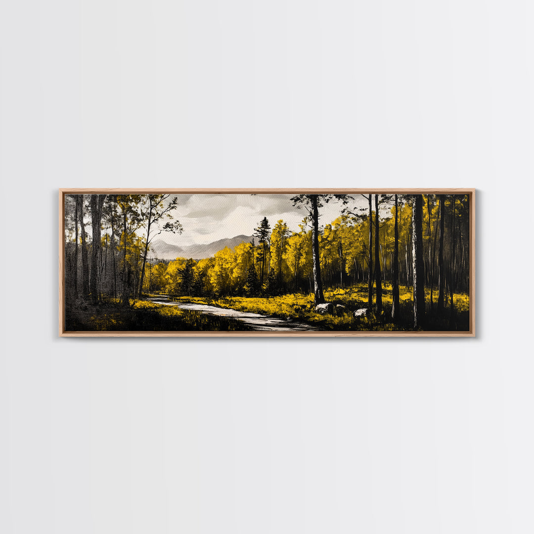 Forest Path, Golden Trees, Autumn Landscape, Canvas Print, Rustic Nature Art, Cozy Cabin Decor, Fall Wall Art, Living Room Wall Decor