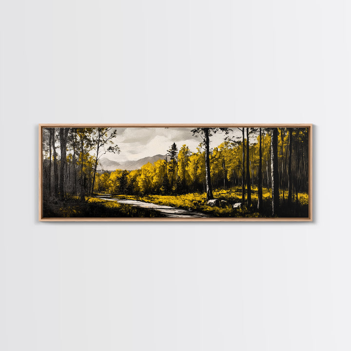 Forest Path, Golden Trees, Autumn Landscape, Canvas Print, Rustic Nature Art, Cozy Cabin Decor, Fall Wall Art, Living Room Wall Decor