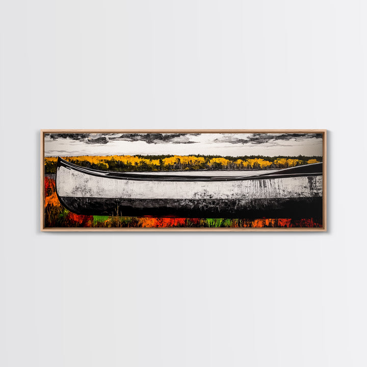 Autumn Canoe, Rustic Lake Art, Nature Wall Decor, Canvas Print, Fall Landscape Painting, Outdoor Adventure Art, Cabin Wall Art, Canoe Artwork