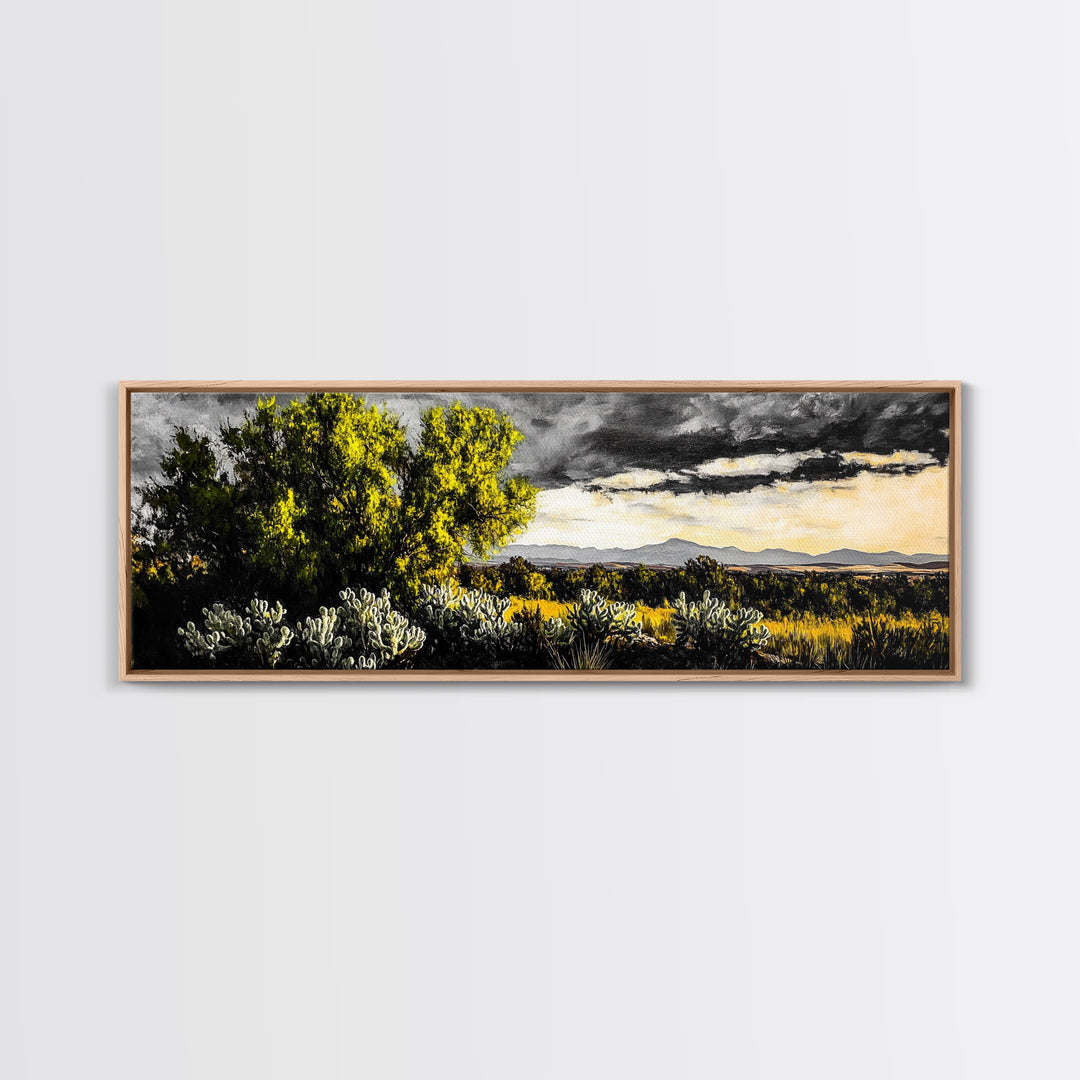Desert Sunset, Cactus Landscape, Southwest Art, Nature Wall Decor, Framed Canvas Print, Earthy Home Decor, Rustic Western Art, Moody Wall Decor