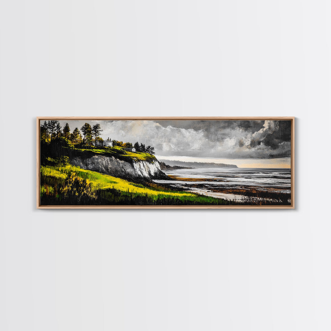 Coastal Cliffs, Stormy Sky, Ocean Waves, Canvas Print, Seascape Wall Art, Nautical Painting, Bedroom Decor, Coastal Home Accent