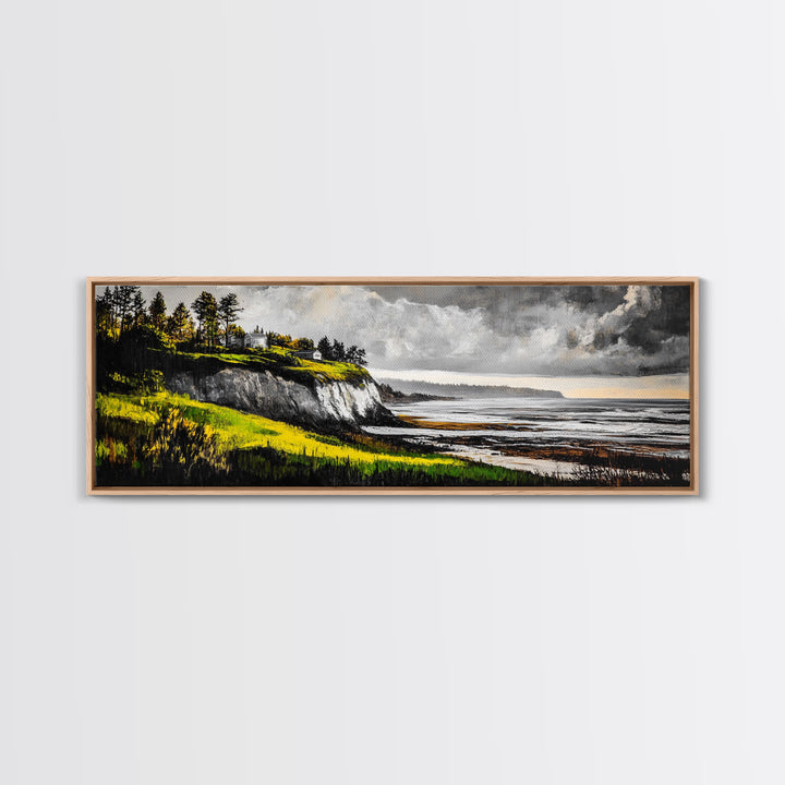 Coastal Cliffs, Stormy Sky, Ocean Waves, Canvas Print, Seascape Wall Art, Nautical Painting, Bedroom Decor, Coastal Home Accent