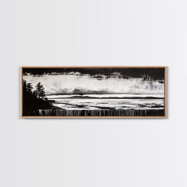 Black White Seascape, Ocean Storm, Dramatic Sky, Framed Canvas Print, Minimalist Art, Coastal Wall Decor, Office Accent, Nautical Home Art